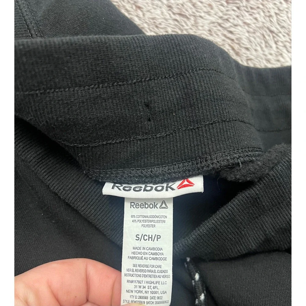 Reebok Mens S Black Fleece Jogger Sweatpants Zipper Pockets Tapered Athletic